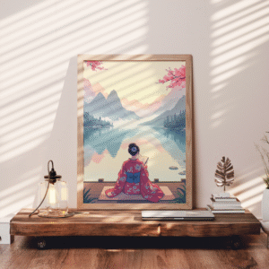 Tableau d'une fille devant un lac en style Anime #0132