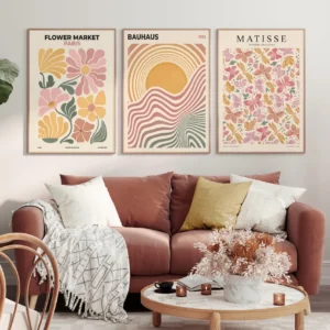 Set de 3 tableaux mixtes Matisse Bauhaus Fleurs #0338